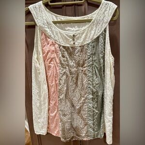 Style & Co. 18 Bohemian Sleeveless 100% Cotton Patchwork Top